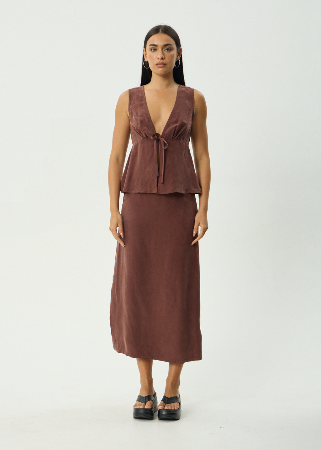 AFENDS Womens Delia - Cupro Top - Hazelnut