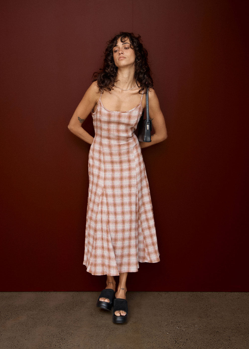 AFENDS Helena - Seersucker Maxi Dress - Desert Check