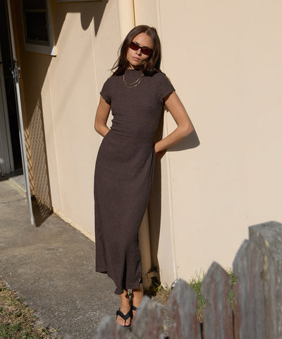 AFENDS Womens Elodie - Seersucker Midi Dress - Coffee