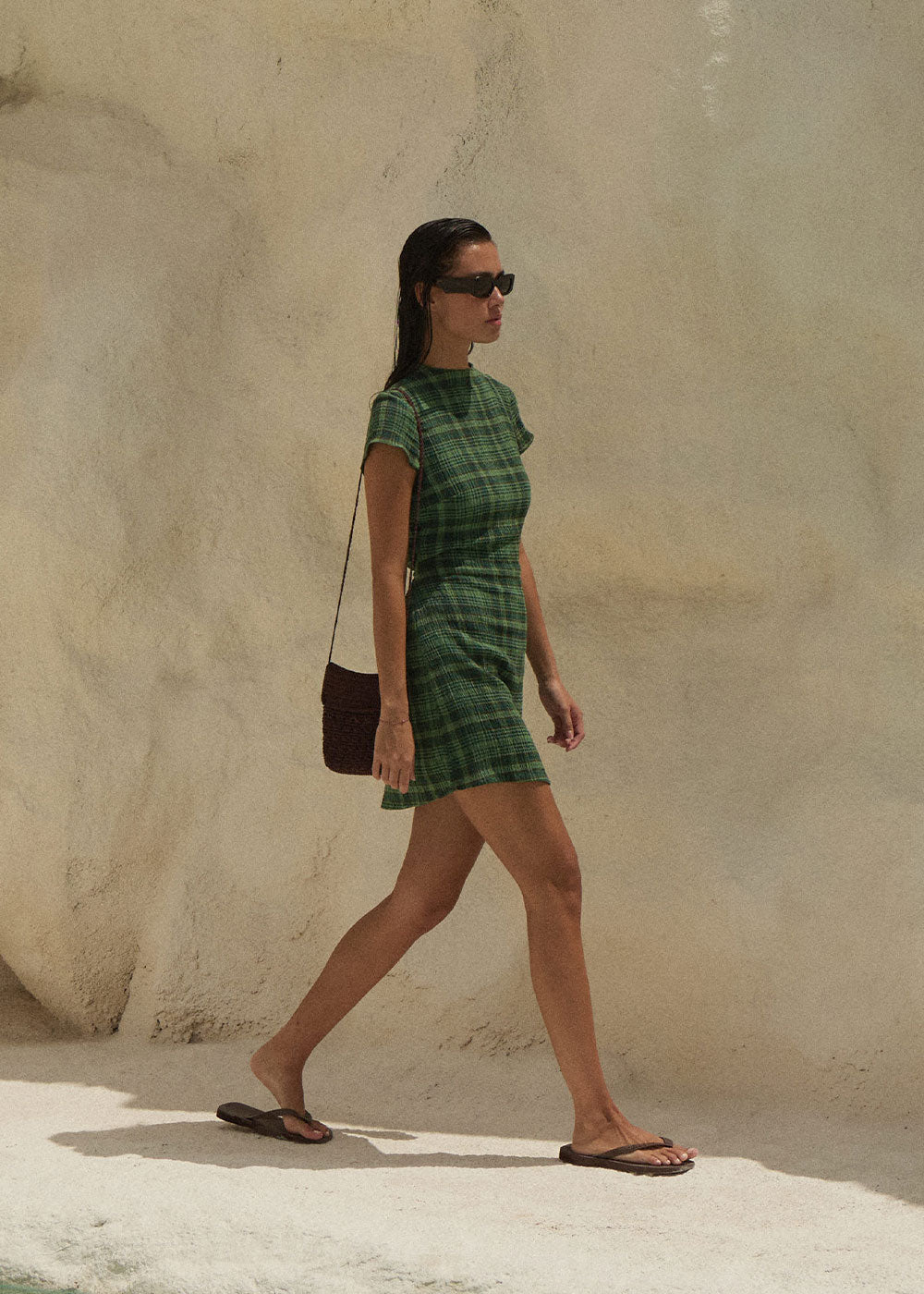 AFENDS Womens Elodie - Seersucker Mini Dress - Lonnie Hunter Green