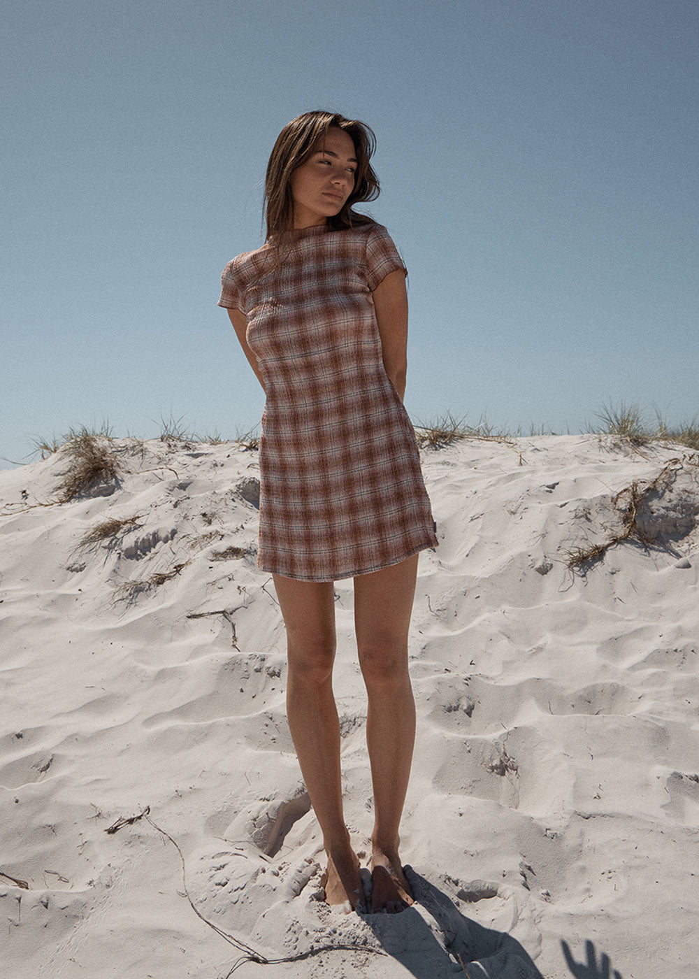 AFENDS Elodie - Seersucker Mini Dress - Desert Check