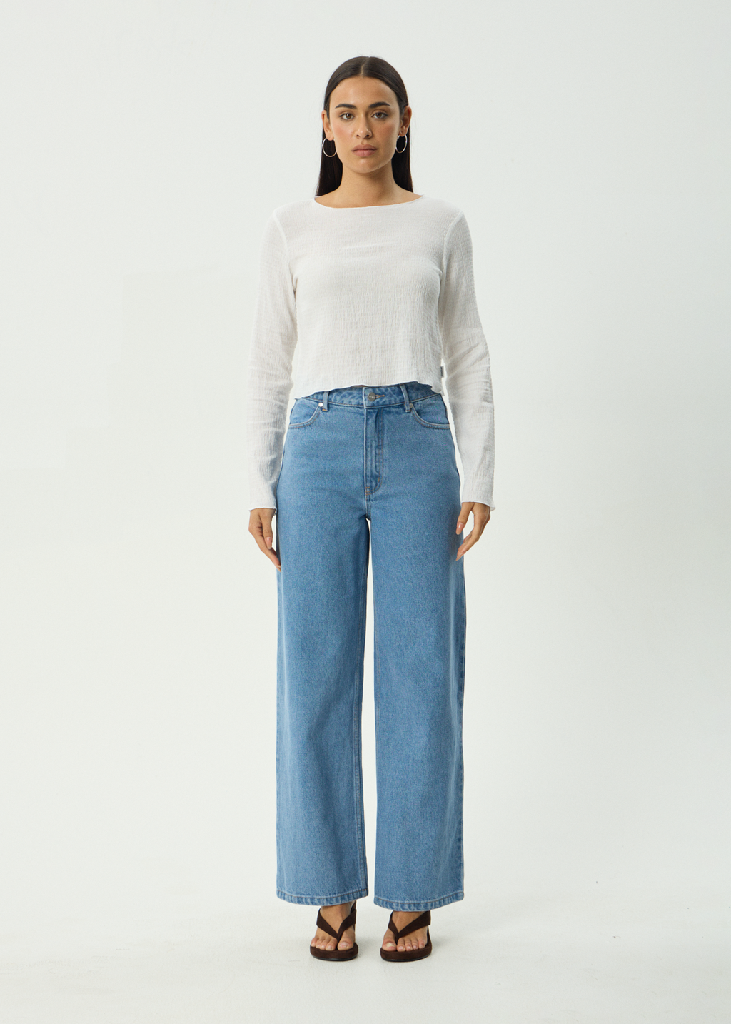 AFENDS Womens Focus - Seersucker Long Sleeve Top - Off White