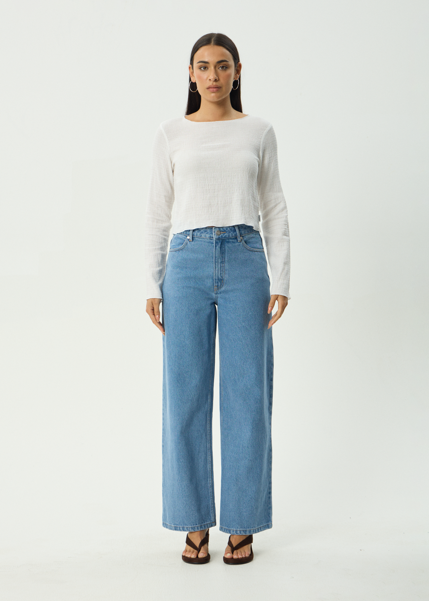 AFENDS Womens Focus - Seersucker Long Sleeve Top - Off White