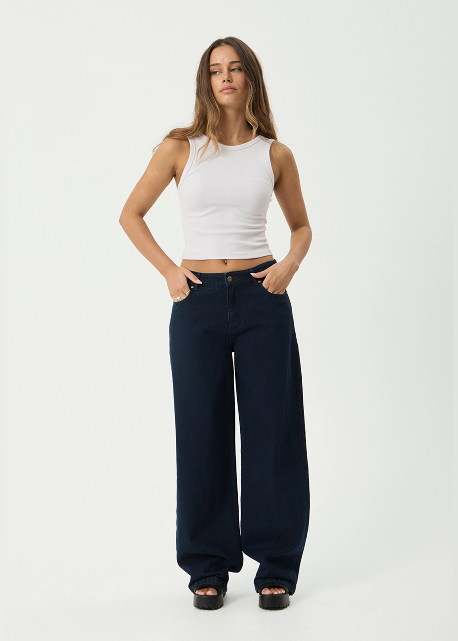 AFENDS Womens Alyra - Low Rise Wide Leg Jean - Ink