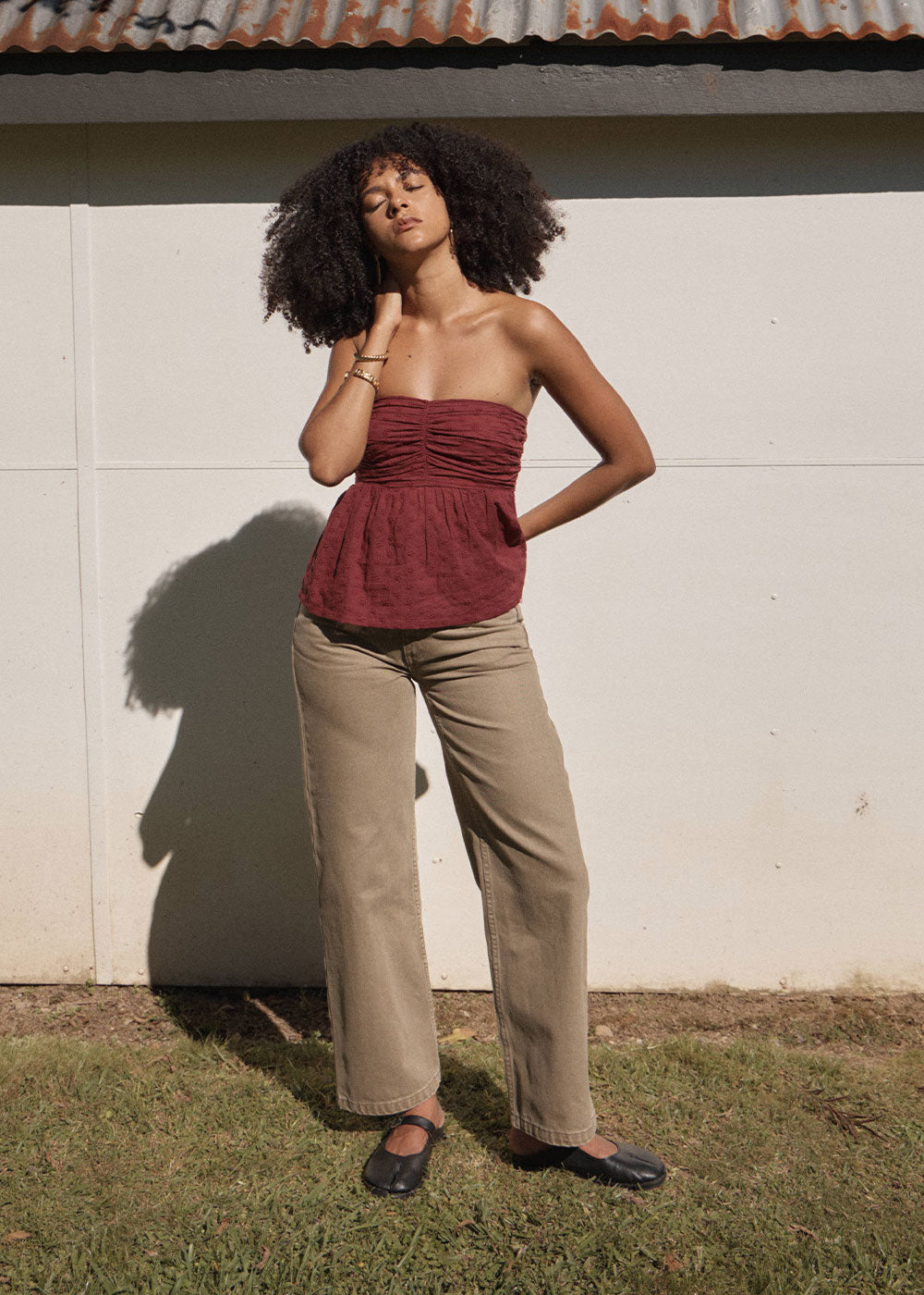 AFENDS Womens Juni - Strapless Top - Ruby Anglaise
