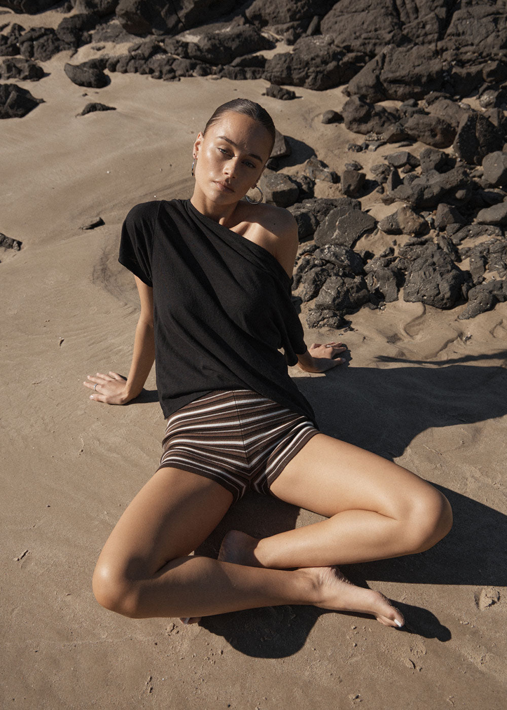 AFENDS Womens Addison - Knit Short - Coffee Stripe