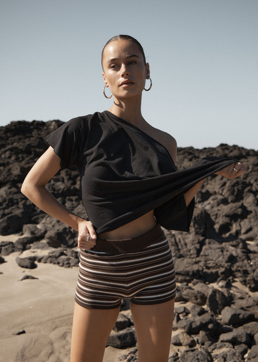 AFENDS Womens Addison - Knit Short - Coffee Stripe