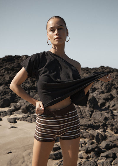 AFENDS Womens Addison - Knit Short - Coffee Stripe