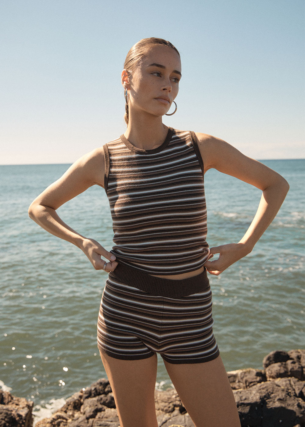 AFENDS Womens Nora - Knit Top - Coffee Stripe