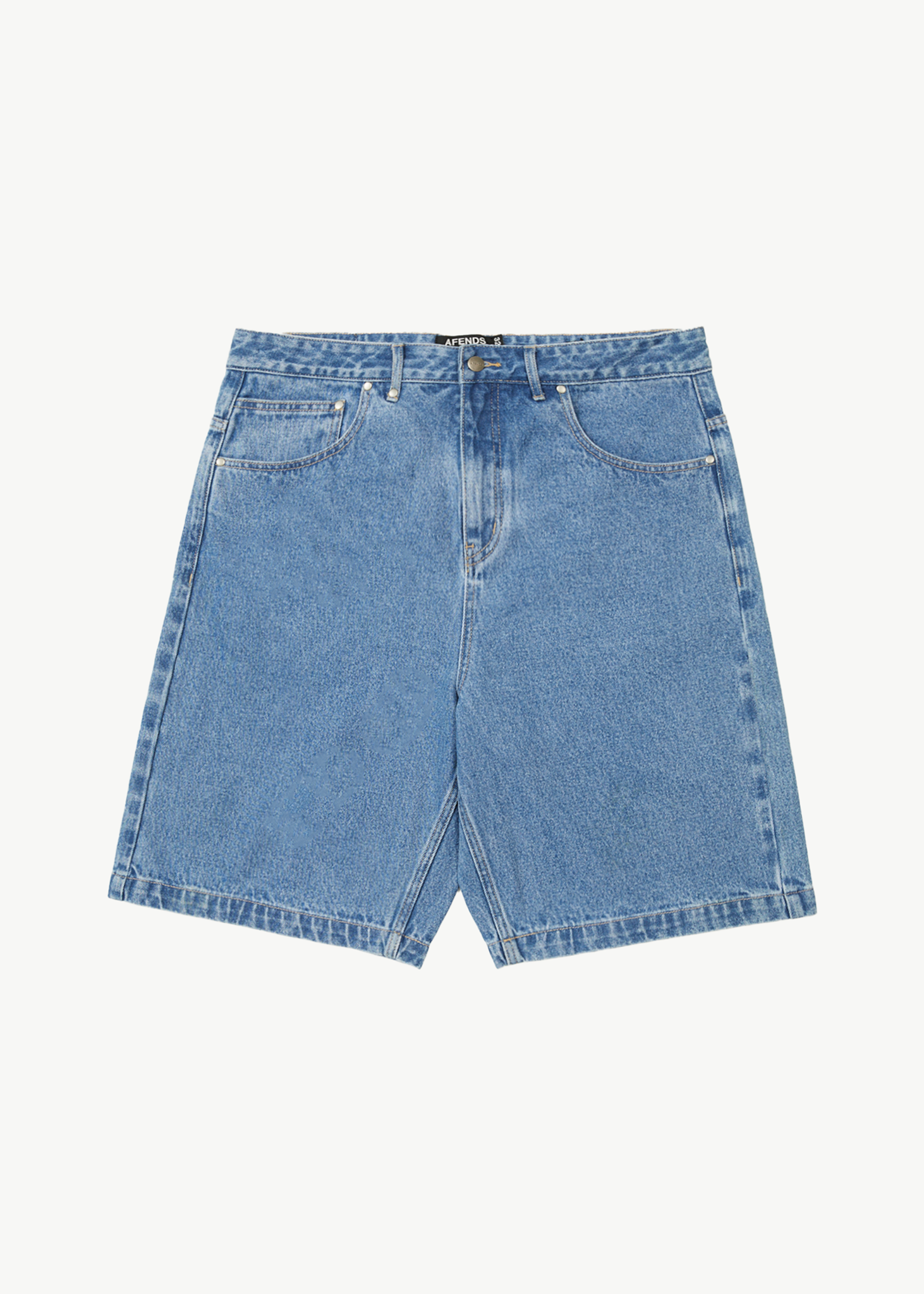 AFENDS Mens Lil C - Denim Baggy Short 22" - Worn Blue