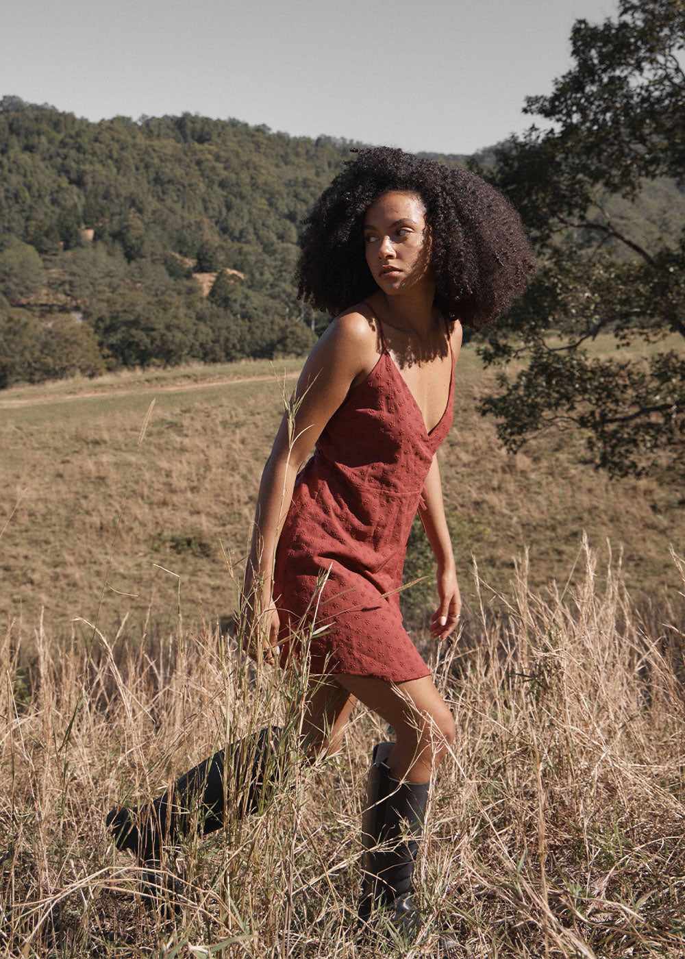 AFENDS Womens Margot - Wrap Mini Dress - Ruby Anglaise