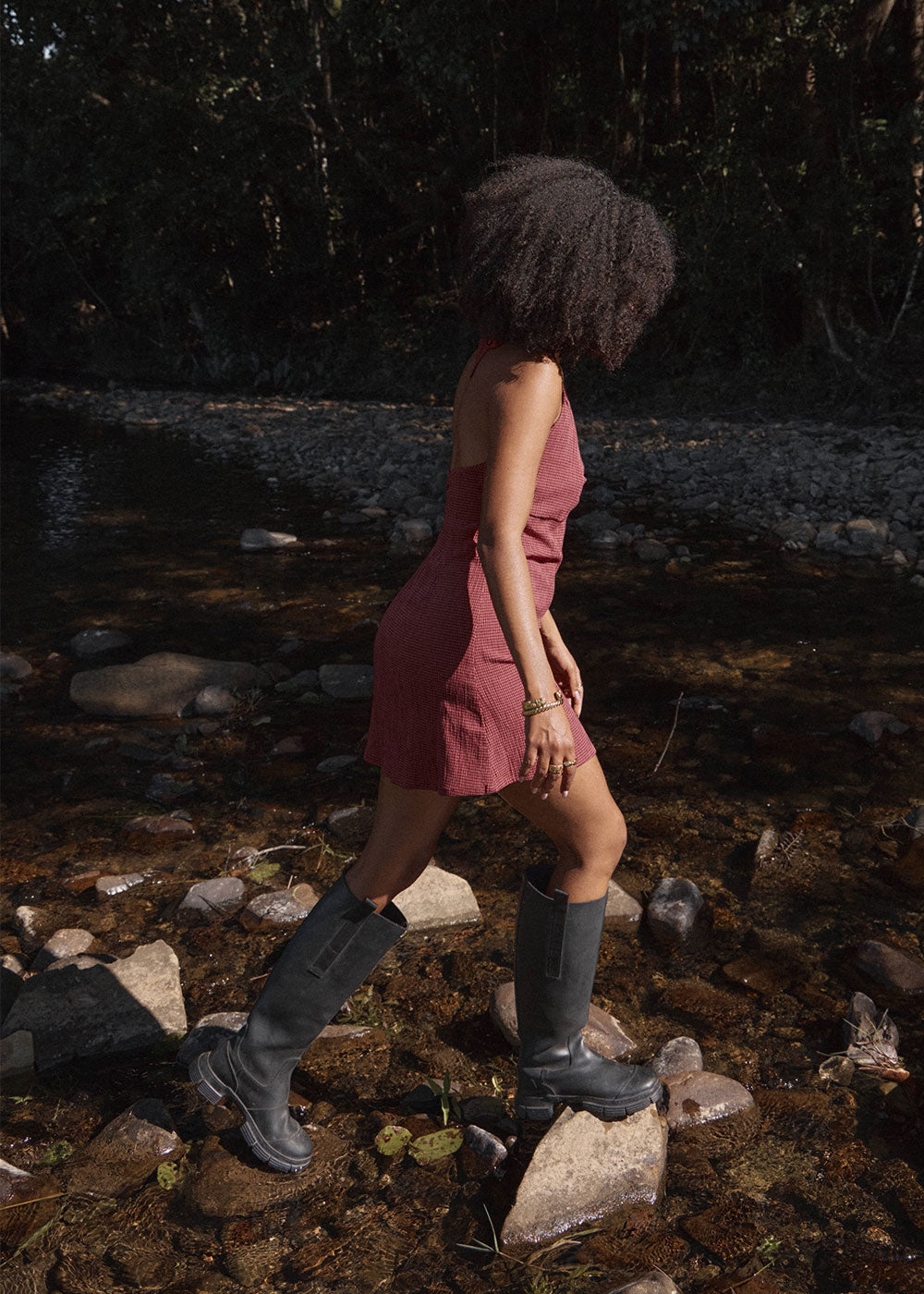 AFENDS Womens Montana - Halter Mini Dress - Indy Rose Check