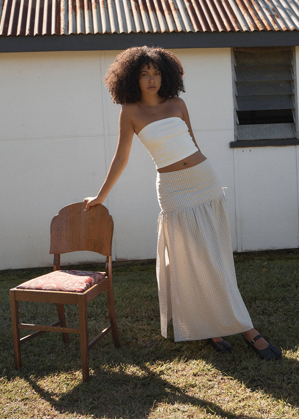 AFENDS Womens Nadia - Maxi Skirt - Reverb Moonbeam Check