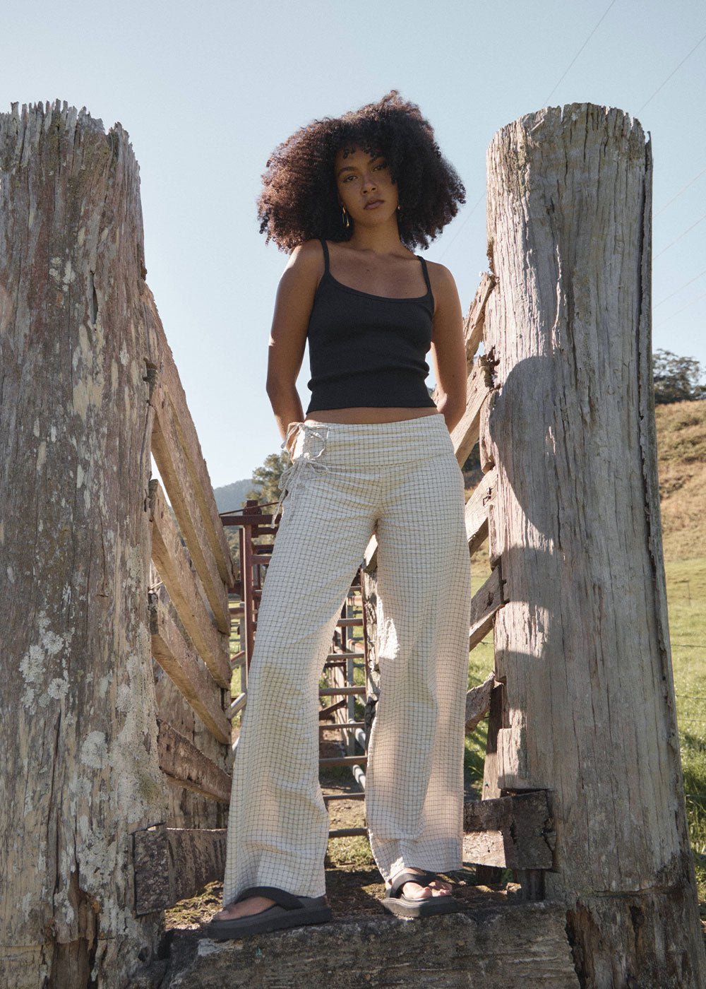 AFENDS Womens Sofia - Wide Leg Pant - Reverb Moonbeam Check