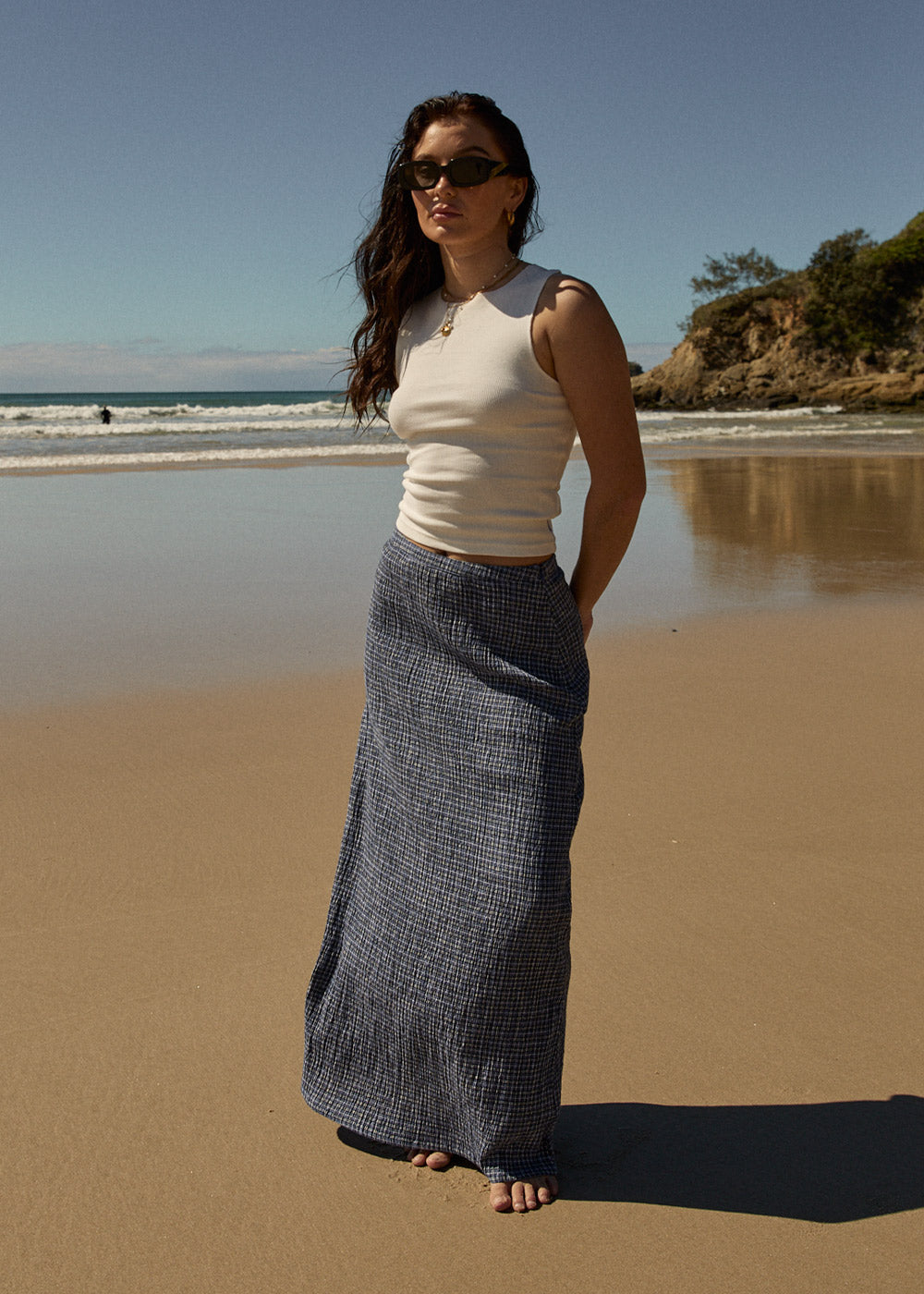 AFENDS Womens Shipwreck - Seersucker Maxi Skirt - Marlin