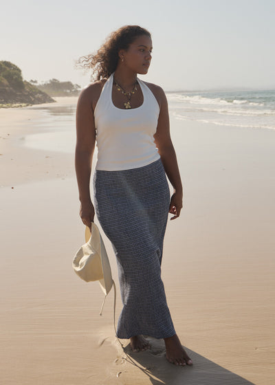 AFENDS Womens Shipwreck - Seersucker Maxi Skirt - Marlin