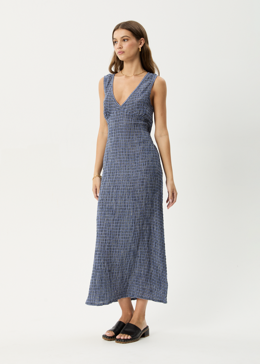 AFENDS Womens Shipwreck - Seersucker Check Maxi Dress - Marlin