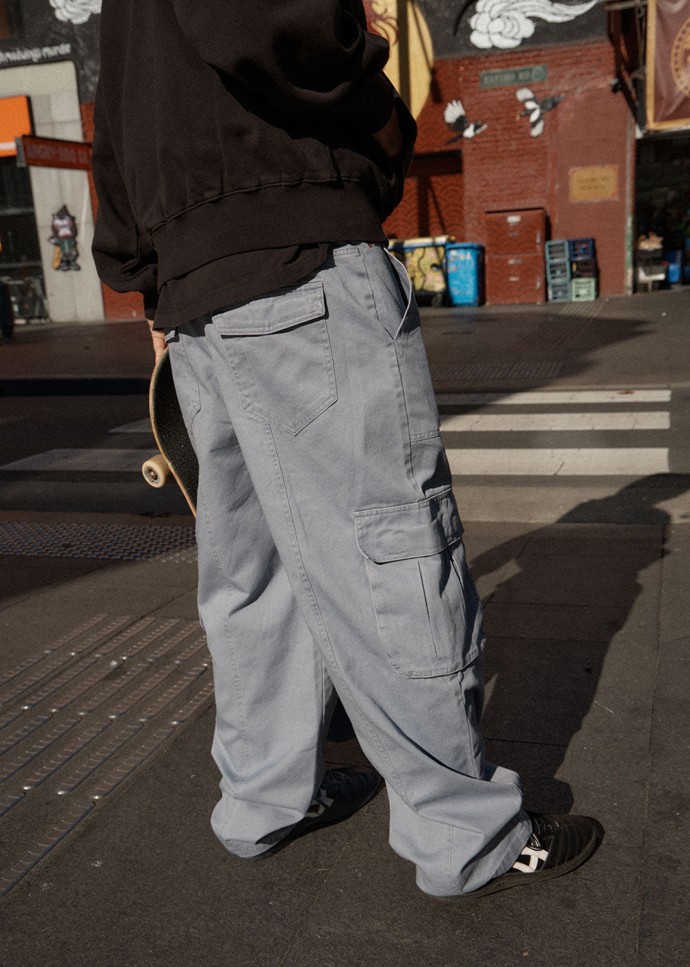 AFENDS Mens Summit - Pleated Cargo Pant - Washed Slate Blue