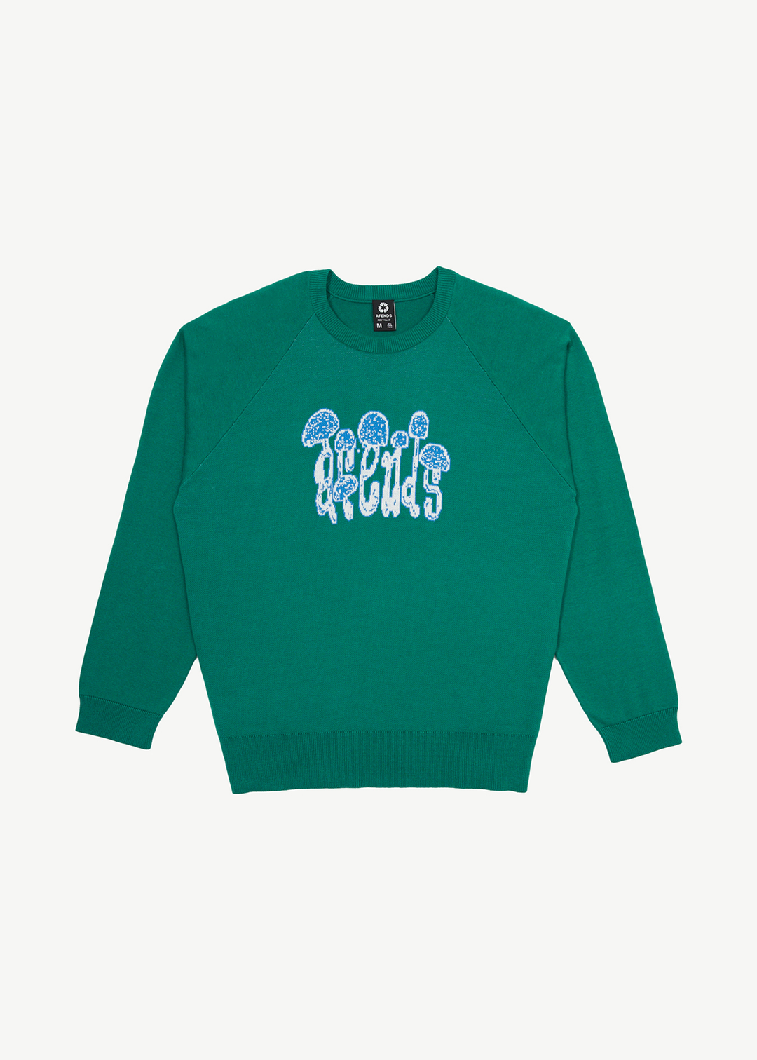 AFENDS Mens Psychedelic - Raglan Knitted Crew Neck Jumper - Emerald 