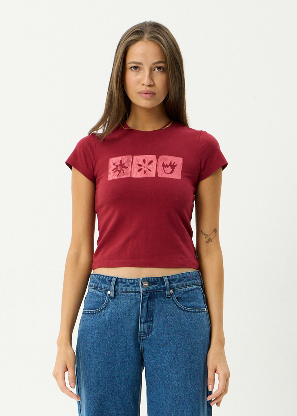 AFENDS Womens Zephyr - Baby Tee - Burgundy