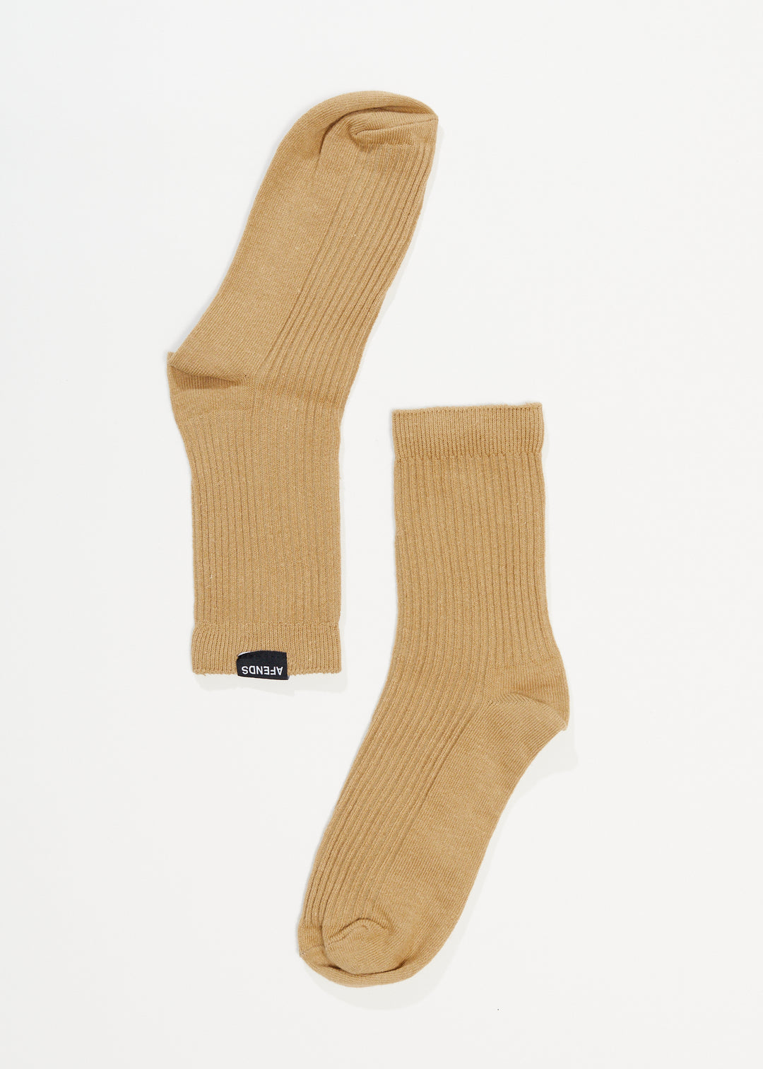 AFENDS Unisex The Essential - Ribbed Crew Socks - Tan 