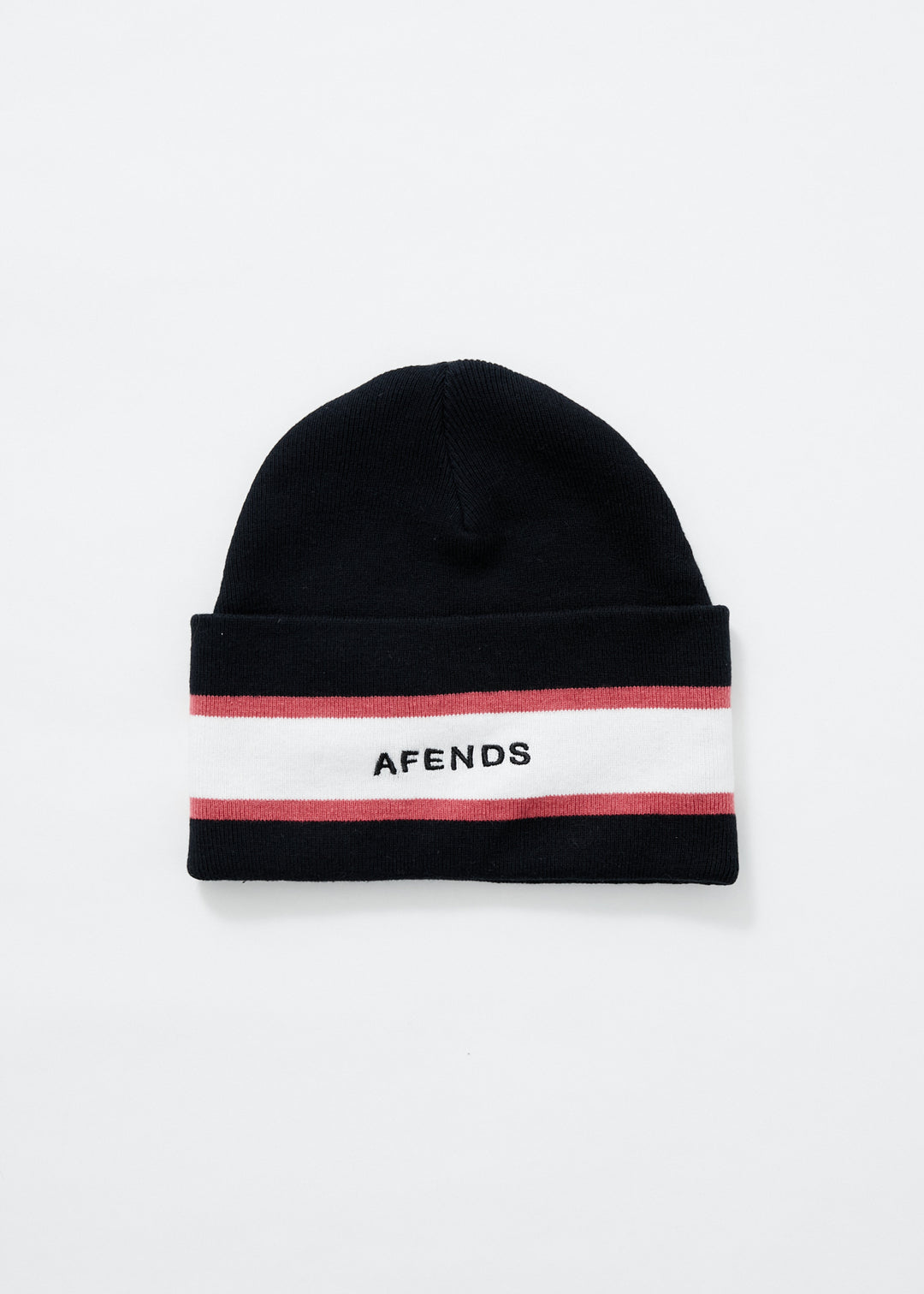 AFENDS Unisex Campbell  - Recycled Stripe Beanie - Black A215627-BLK-OS