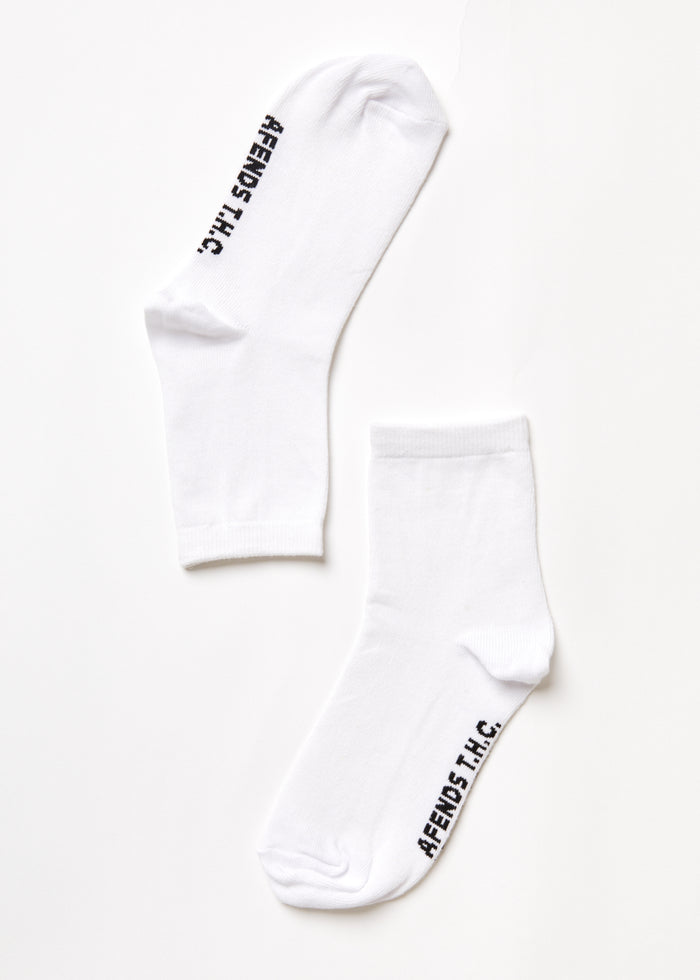 Afends Unisex All Time - Hemp Crew Socks - White A220673-WHT-OS