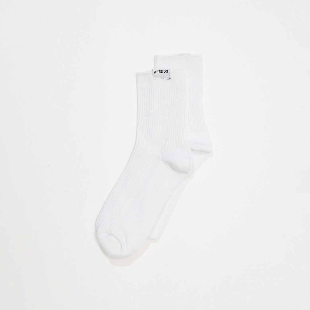 AFENDS Womens The Essential - Rib Socks - White A220675-WHT-OS
