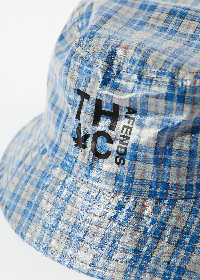 Afends Unisex Porcelain - Hemp Check Coated Bucket Hat - Electric Blue 