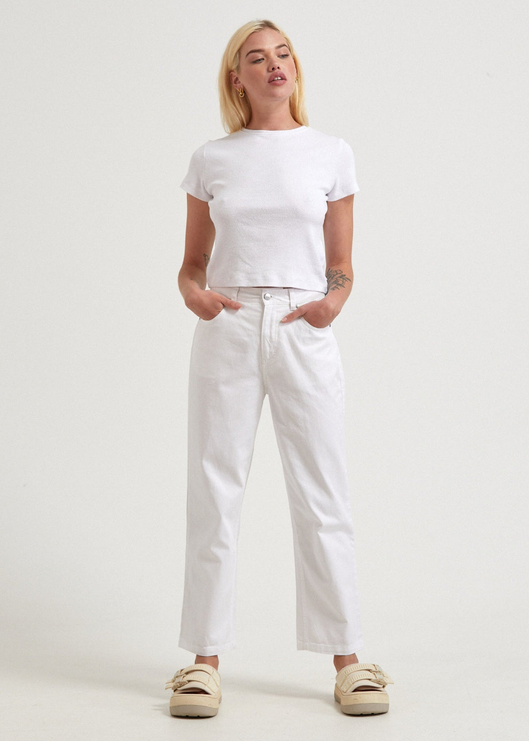 AFENDS Womens Shelby - Twill Wide Leg Pants - White W220400-WHT-28