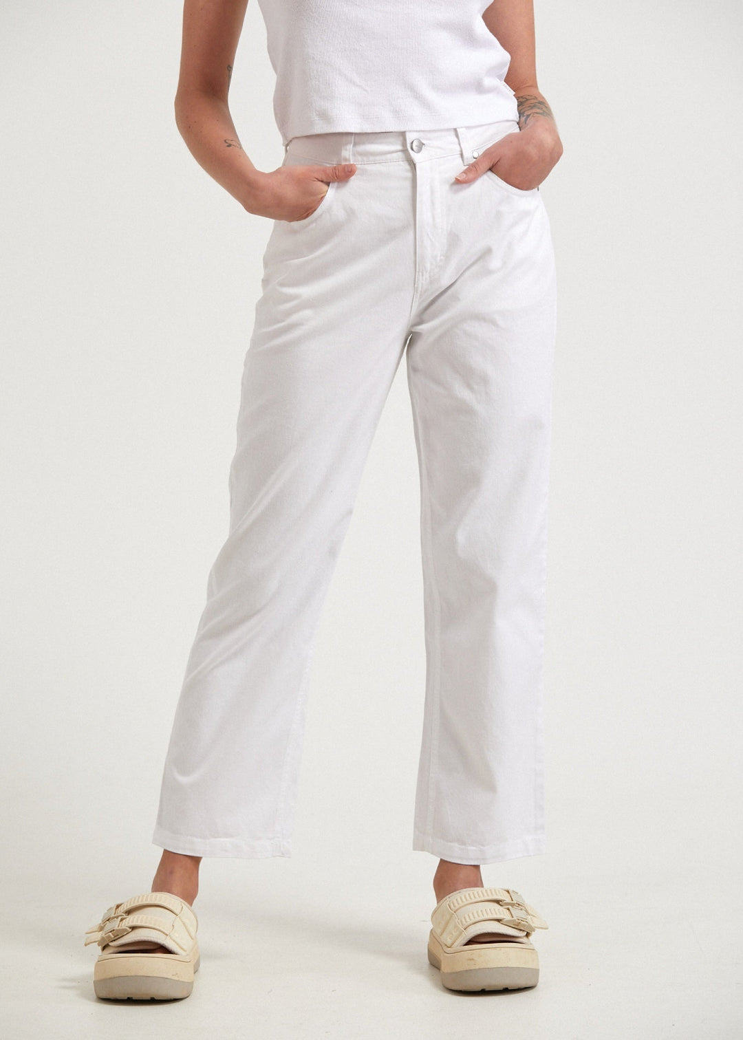 AFENDS Womens Shelby - Twill Wide Leg Pants - White 