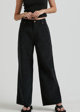 Afends Womens Kendall  - Hemp Check Corduroy Low Rise Pants  - Black - Afends womens kendall    hemp check corduroy low rise pants    black 
