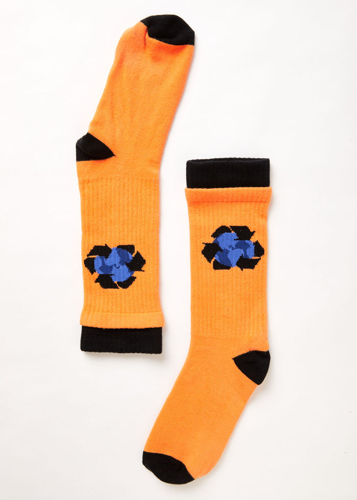 Afends Unisex Chromed - Recycled Crew Socks - Papaya A223676-PAP-OS