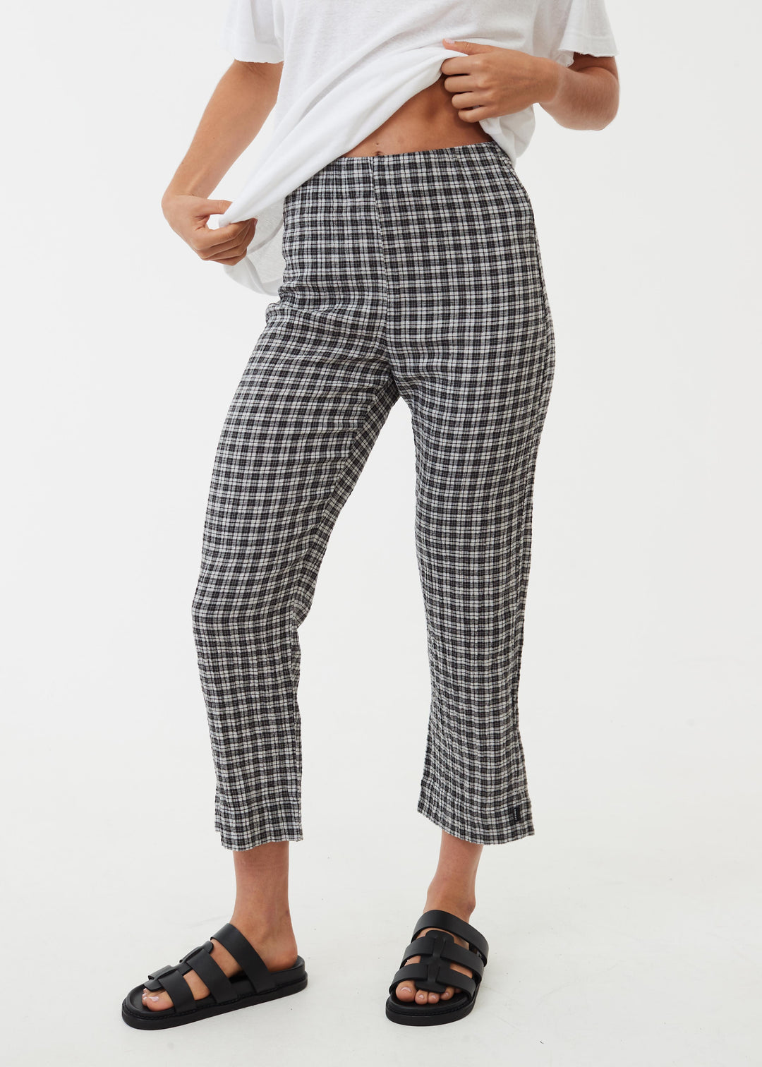 AFENDS Womens Asta - Seersucker Check High Waisted Pants - Steel 