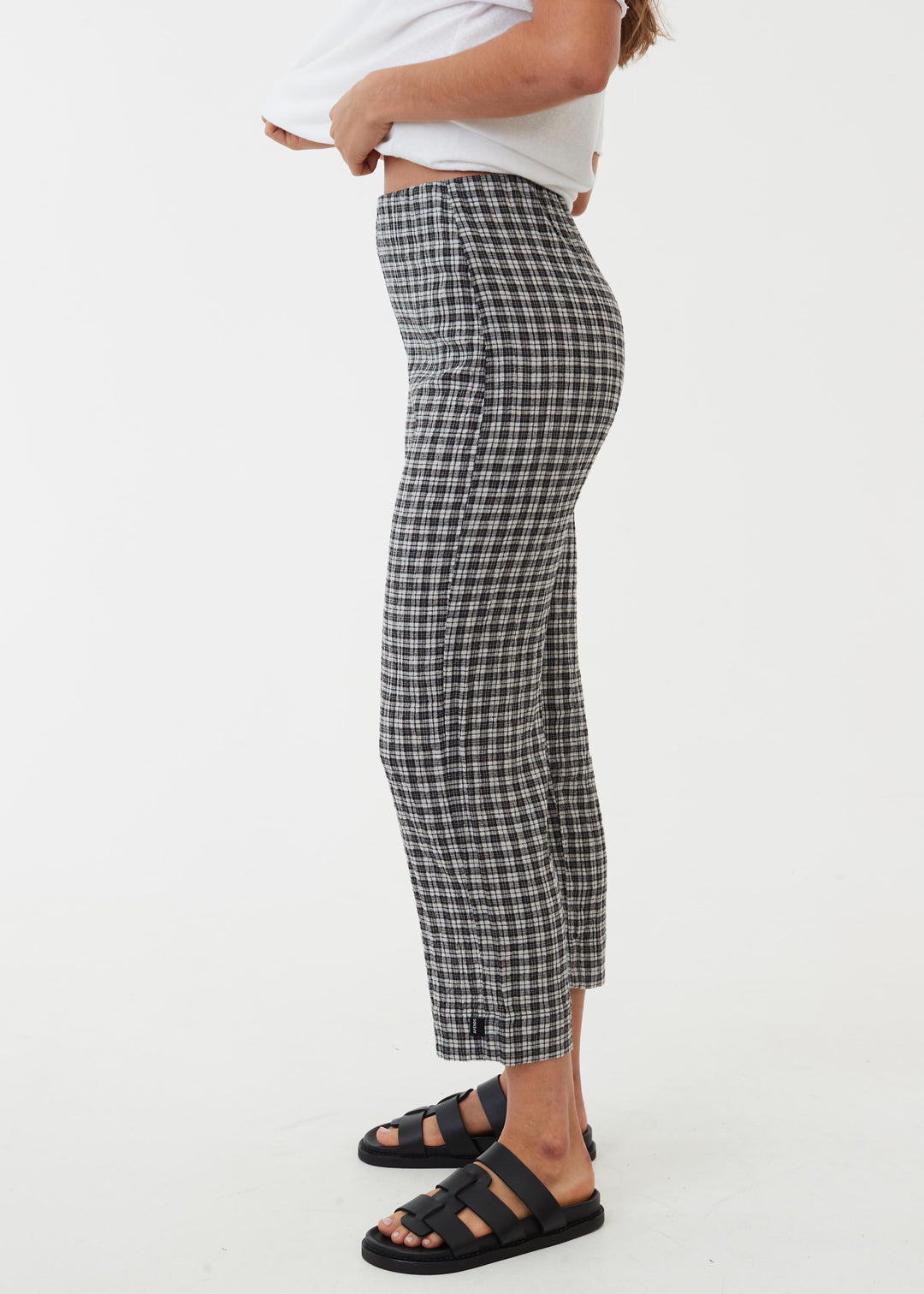 AFENDS Womens Asta - Seersucker Check High Waisted Pants - Steel 