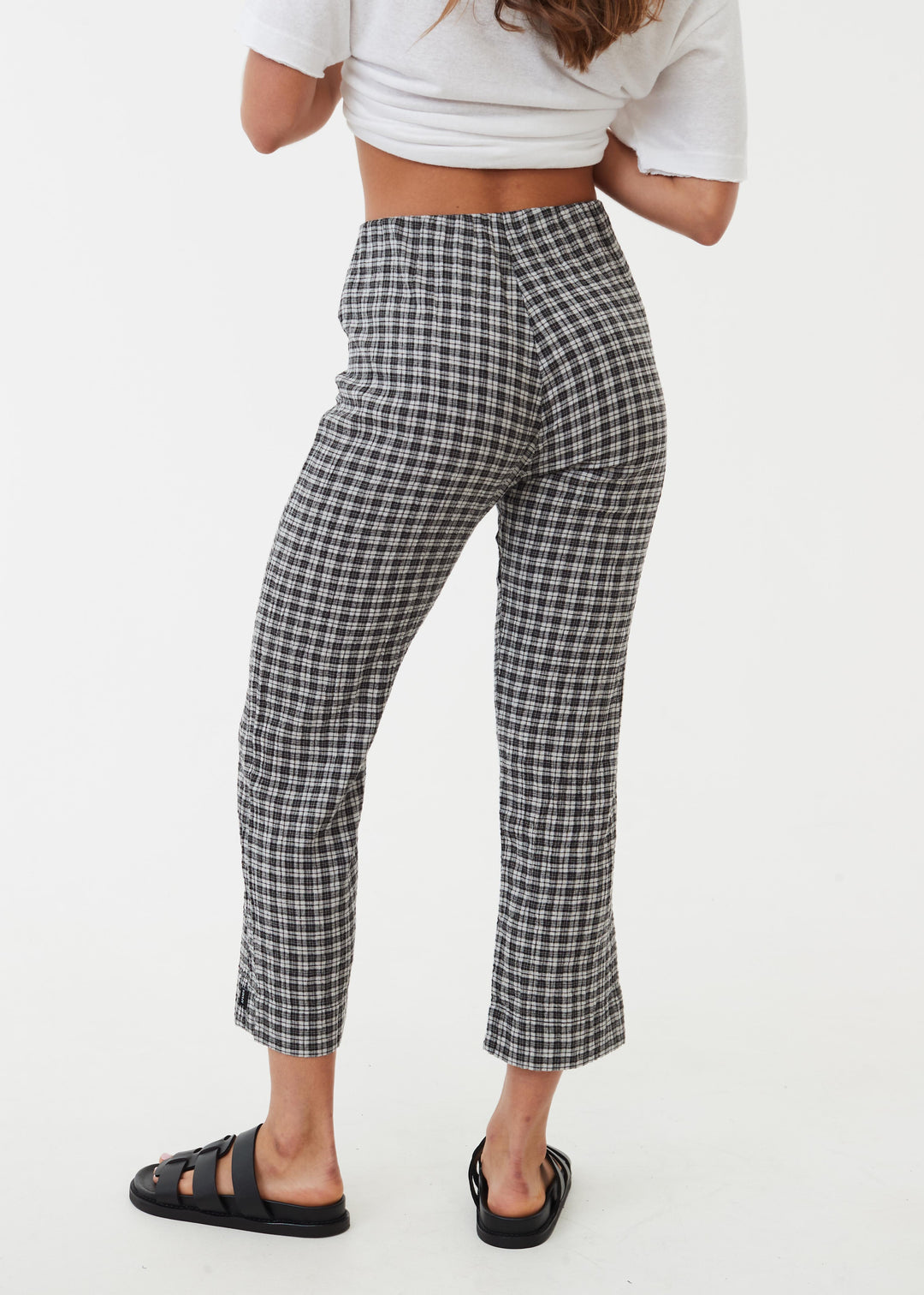 AFENDS Womens Asta - Seersucker Check High Waisted Pants - Steel 