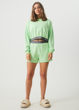 AFENDS Womens Homebase - Cropped Crew Neck Jumper - Lime Green - Afends womens homebase   hemp cropped crew neck jumper   lime green 