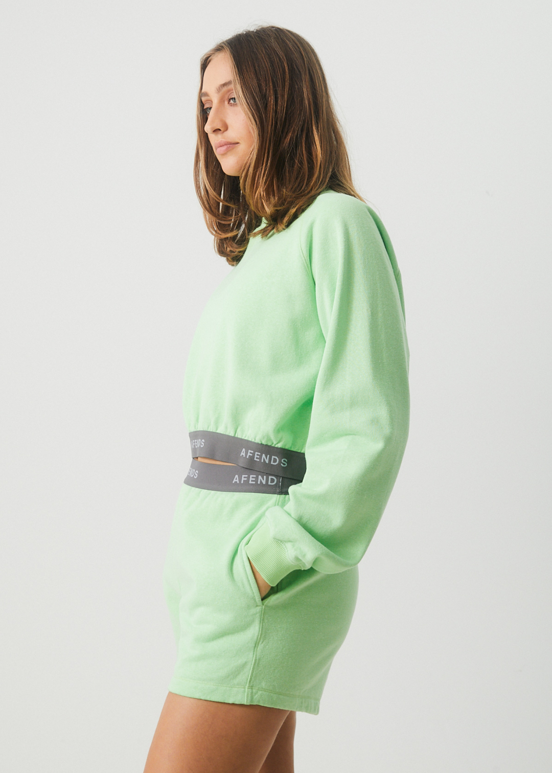 AFENDS Womens Homebase - Cropped Crew Neck Jumper - Lime Green 