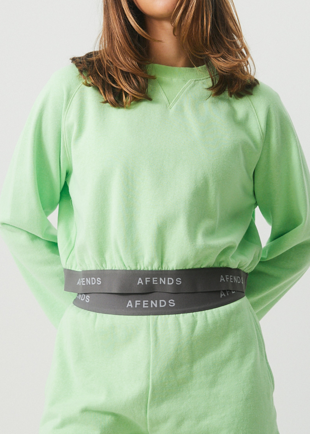 AFENDS Womens Homebase - Cropped Crew Neck Jumper - Lime Green 