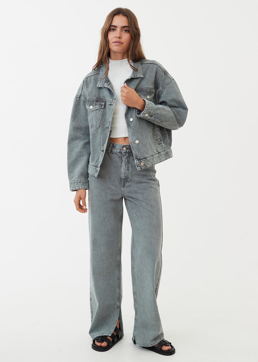 AFENDS Womens Innie - Denim Jacket - Faded Steel 