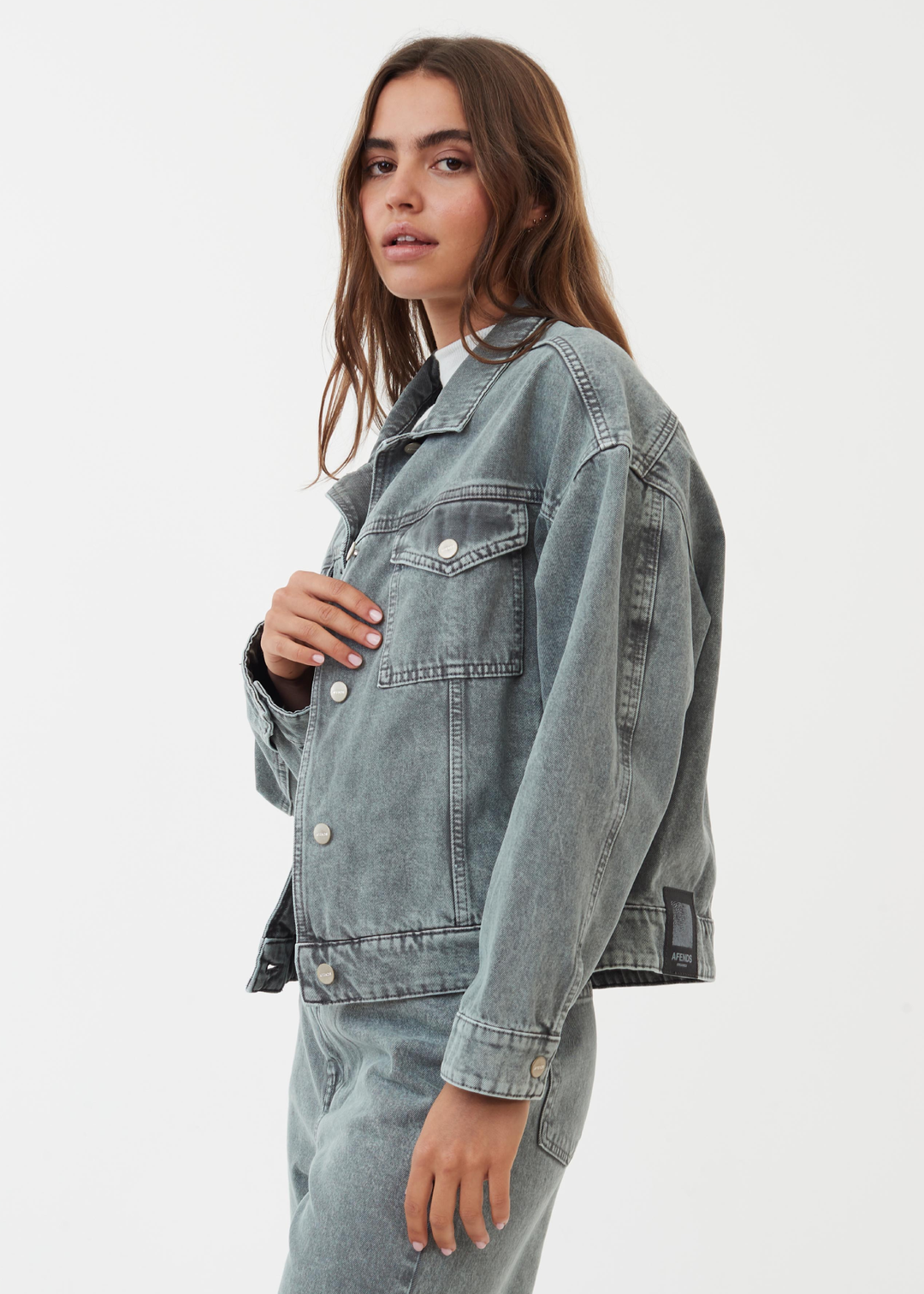 AFENDS Womens Innie Denim Jacket Faded Steel