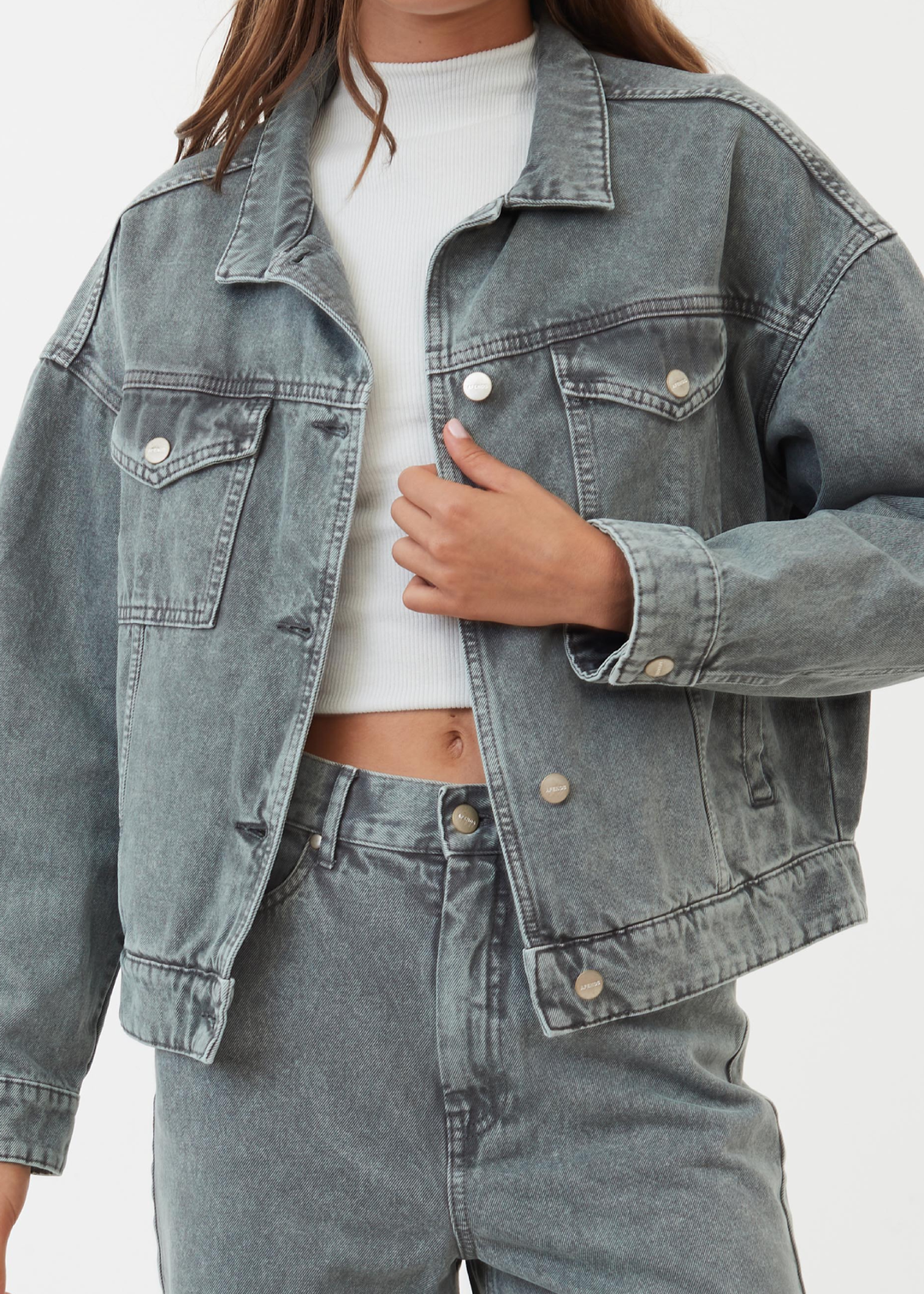 AFENDS Womens Innie - Denim Jacket - Faded Steel 