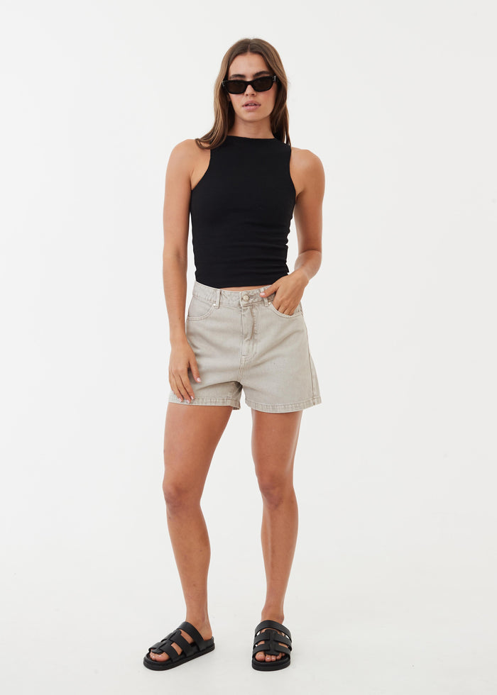 Afends Womens Seventy Threes - Organic Denim High Waisted Shorts - Faded Cement 