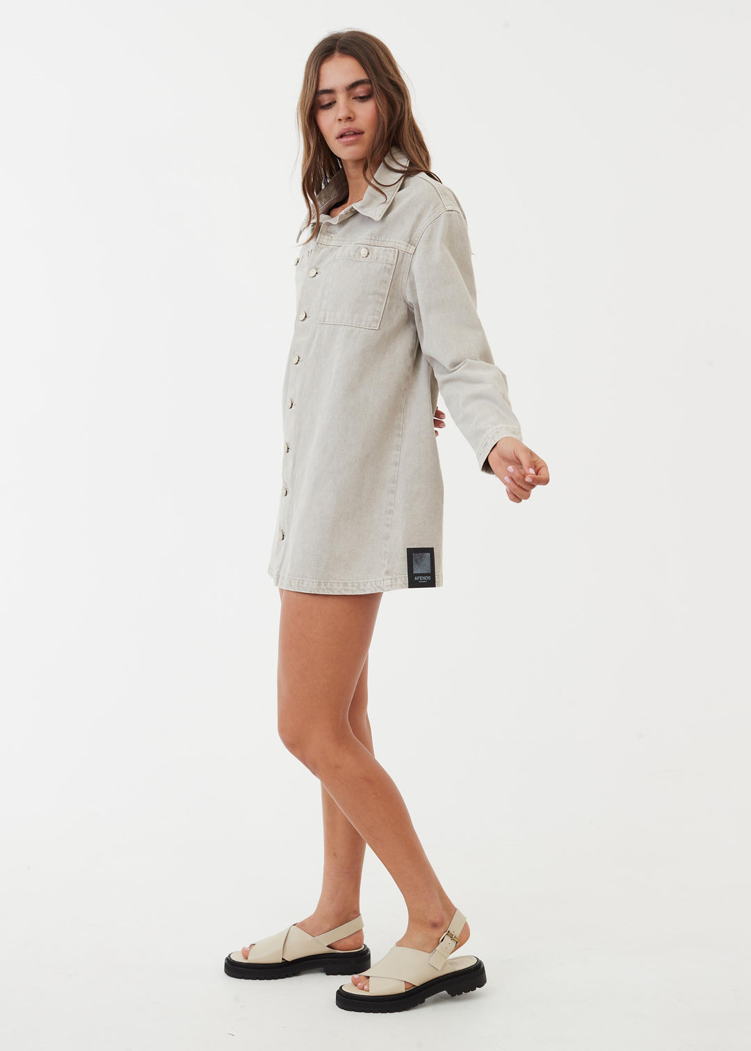 AFENDS Womens Tori - Denim Dress - Faded Cement 