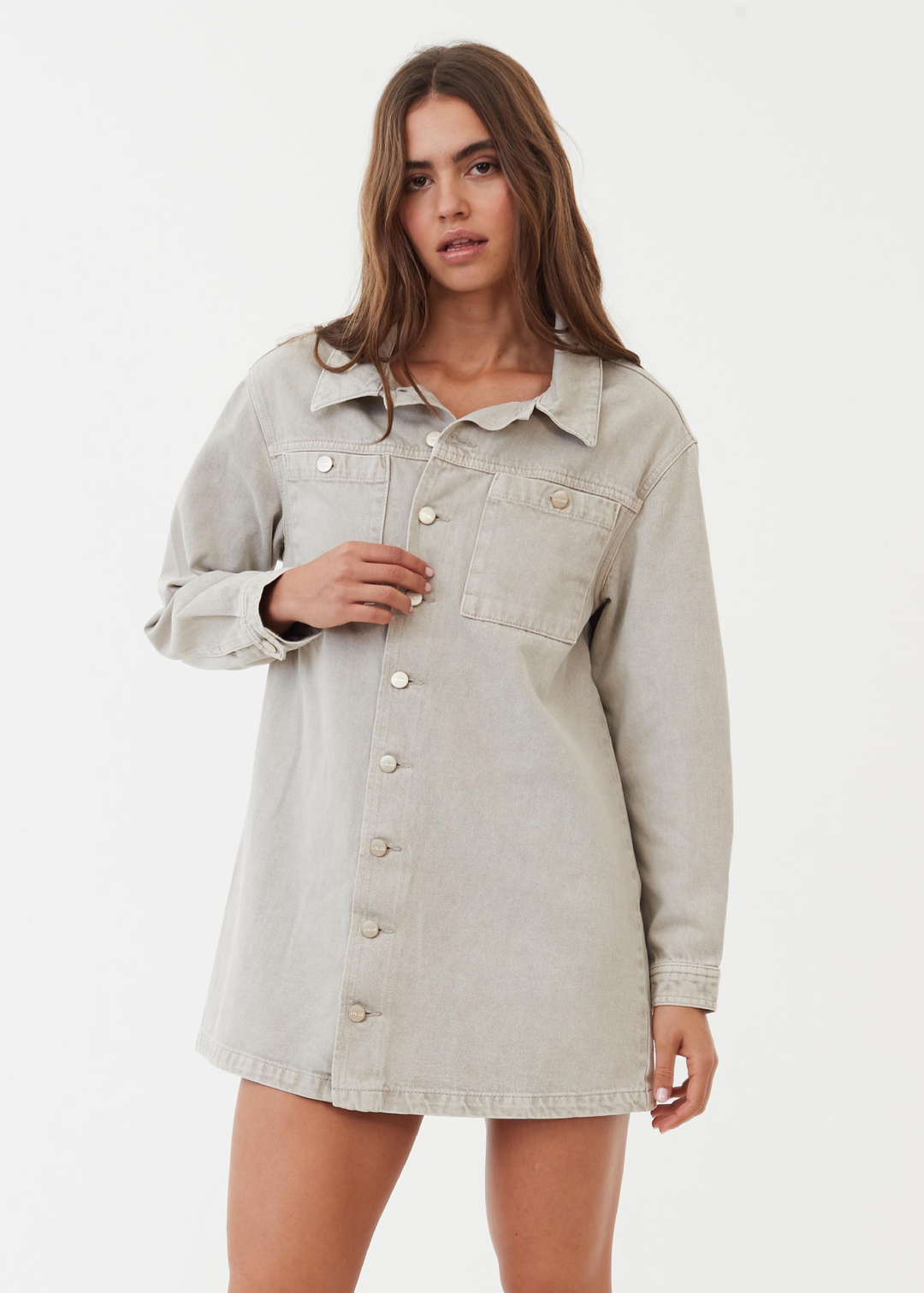 AFENDS Womens Tori - Denim Dress - Faded Cement 