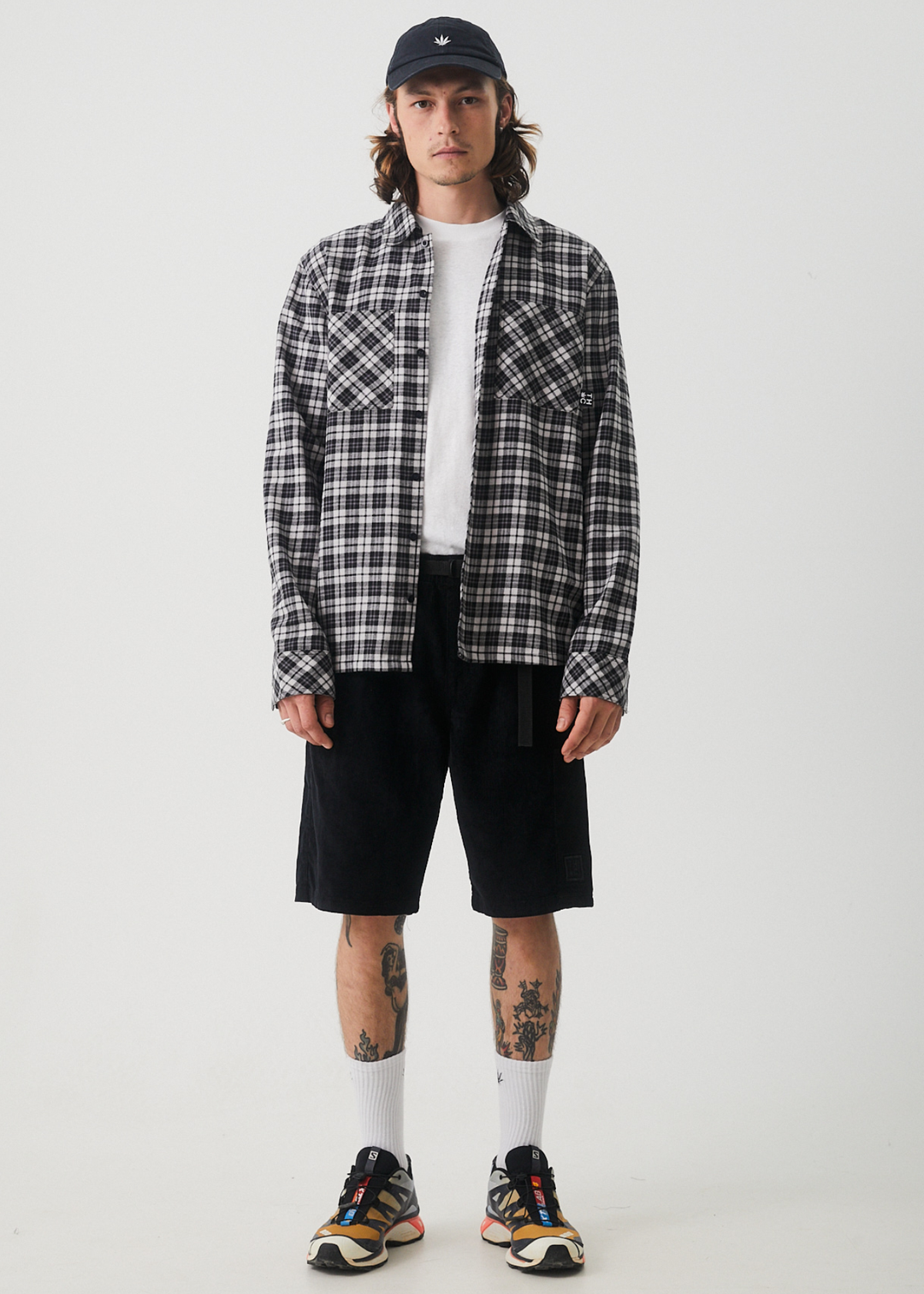 AFENDS Mens Asta - Check Flannel Long Sleeve Shirt - Steel 