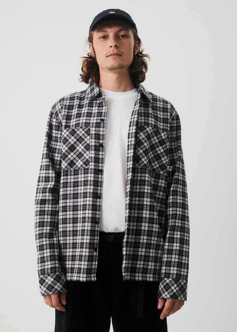 AFENDS Mens Asta - Check Flannel Long Sleeve Shirt - Steel