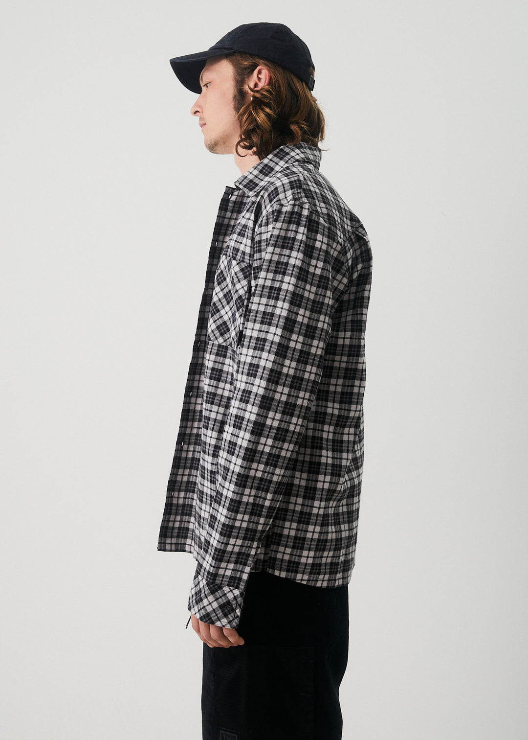 AFENDS Mens Asta - Check Flannel Long Sleeve Shirt - Steel 