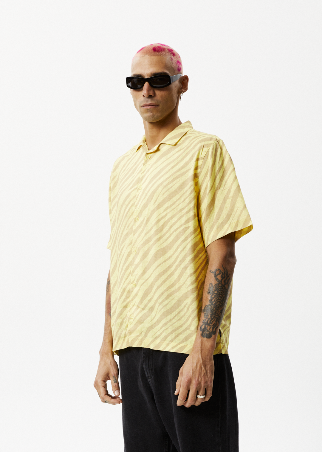 AFENDS Mens Atmosphere - Cuban Short Sleeve Shirt - Butter Stripe 