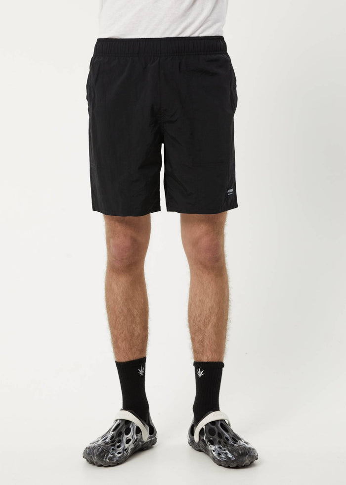 Afends Mens Baywatch Misprint - Elastic Waist Shorts - Black 